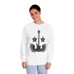 White Rockin Bass Wings Long Sleeve Cotton Guitar T-shirts in 5 Colors Unisex S M L XL 2XL