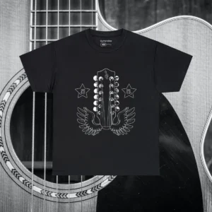 Black Front 12 String Wings Guitar Headstock Shirts 100% Cotton 17 Colors Unisex S M L XL