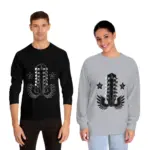 Black and Athletic Heather 12 String Wings Long Sleeve Guitar Shirts