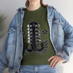 Military Green 12 String Wings Guitar Headstock Shirts 100% Cotton 17 Colors Unisex S M L XL