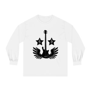 White Front View Rockin Bass Wings Long Sleeve Shirts