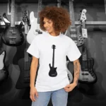 White Model Rockin Electric Bass Guitar Shirts 100% Cotton