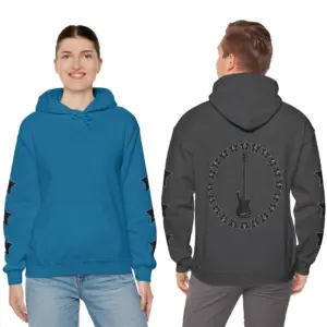 Antique Sapphire and Dark Heather Electric Bass Star Hoodies