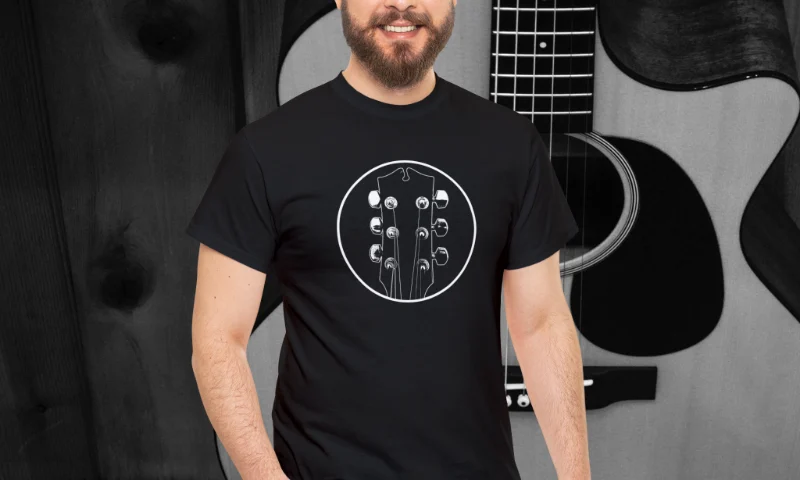 Black Model Headstock Y Acoustic Guitar T-shirts 100% Cotton 17 Colors Unisex S M L XL